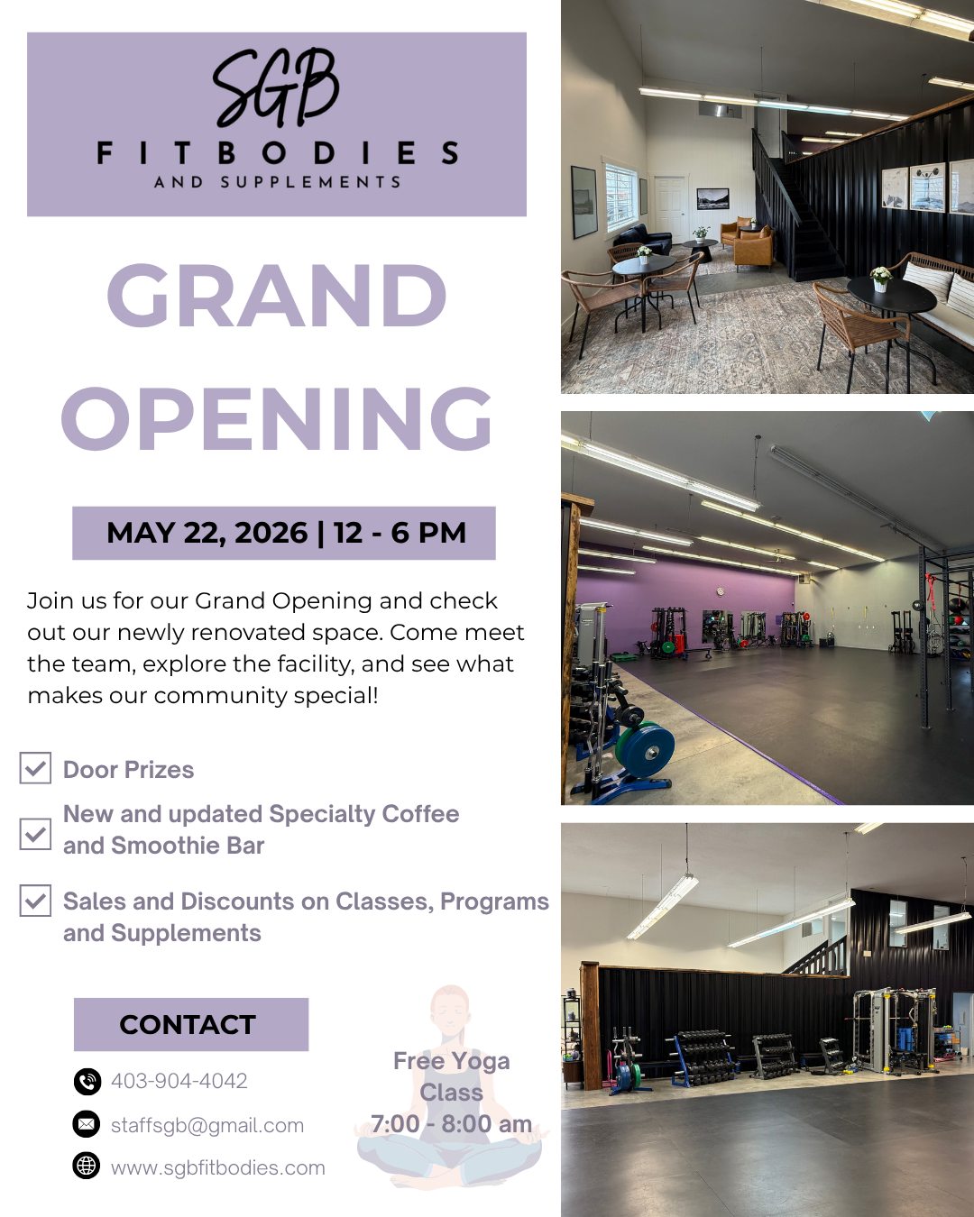 Grand opening details for SGB Fitbodies