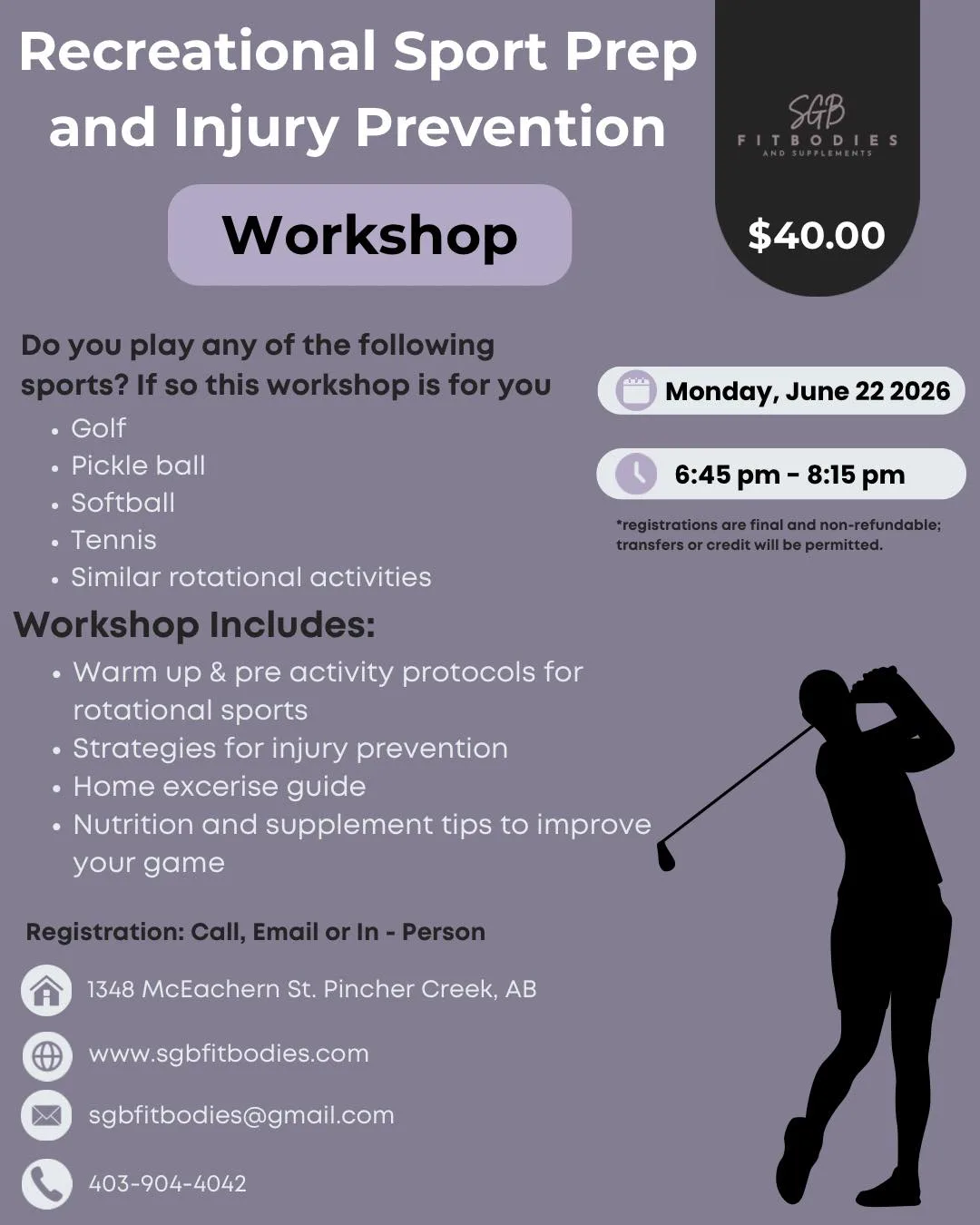 Recreational sport prep and injury prevention workshop poster